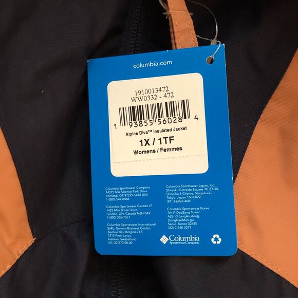 🆕Columbia Women's Alpine Diva Insulated Jacket, 1X-Dark Nocturnal/Bold O/Nova P - Picture 8 of 13